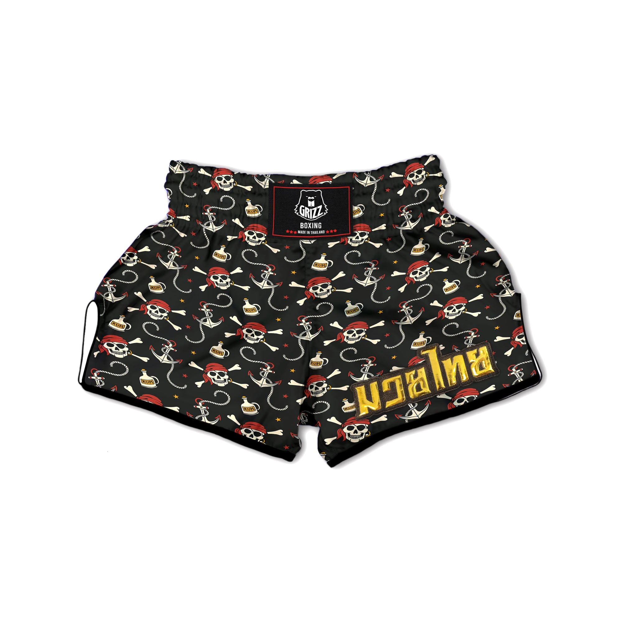 Crossbones Pirate Skull Print Pattern Muay Thai Boxing Shorts-grizzshop