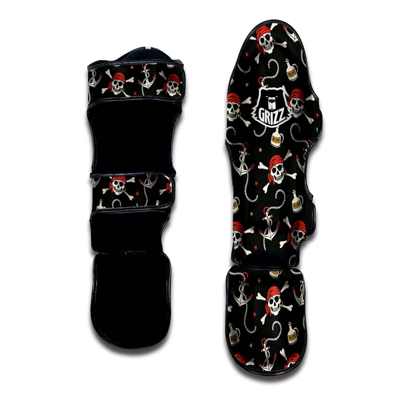 Crossbones Pirate Skull Print Pattern Muay Thai Shin Guards-grizzshop