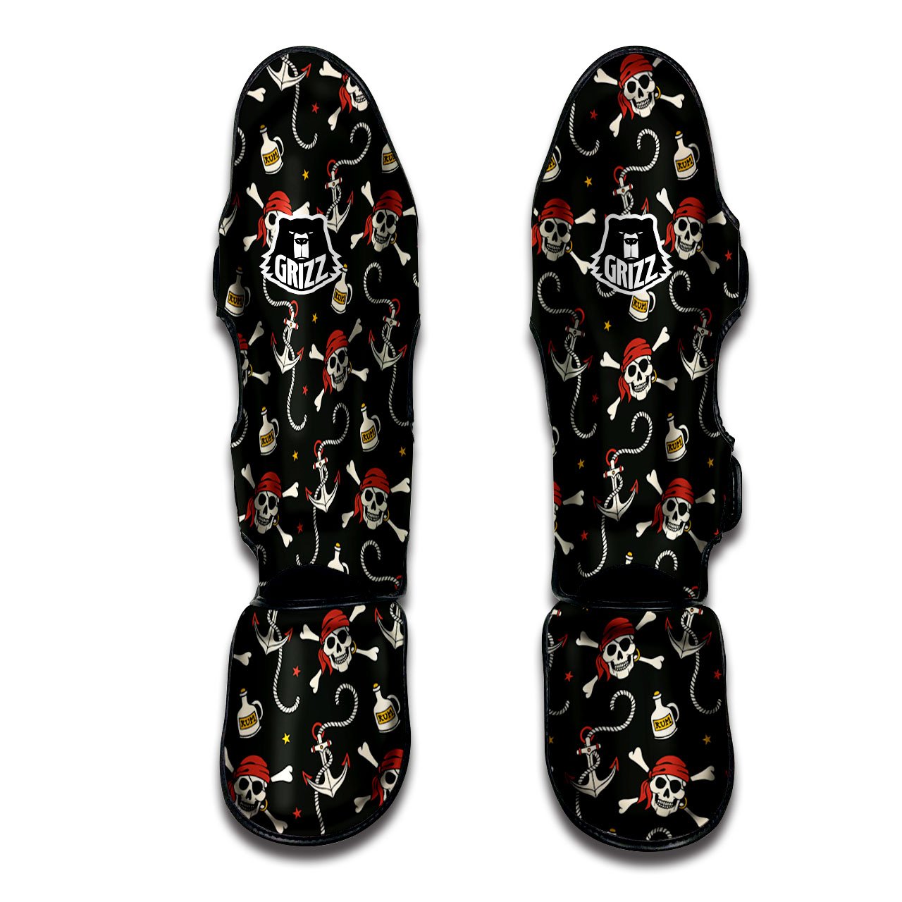 Crossbones Pirate Skull Print Pattern Muay Thai Shin Guards-grizzshop