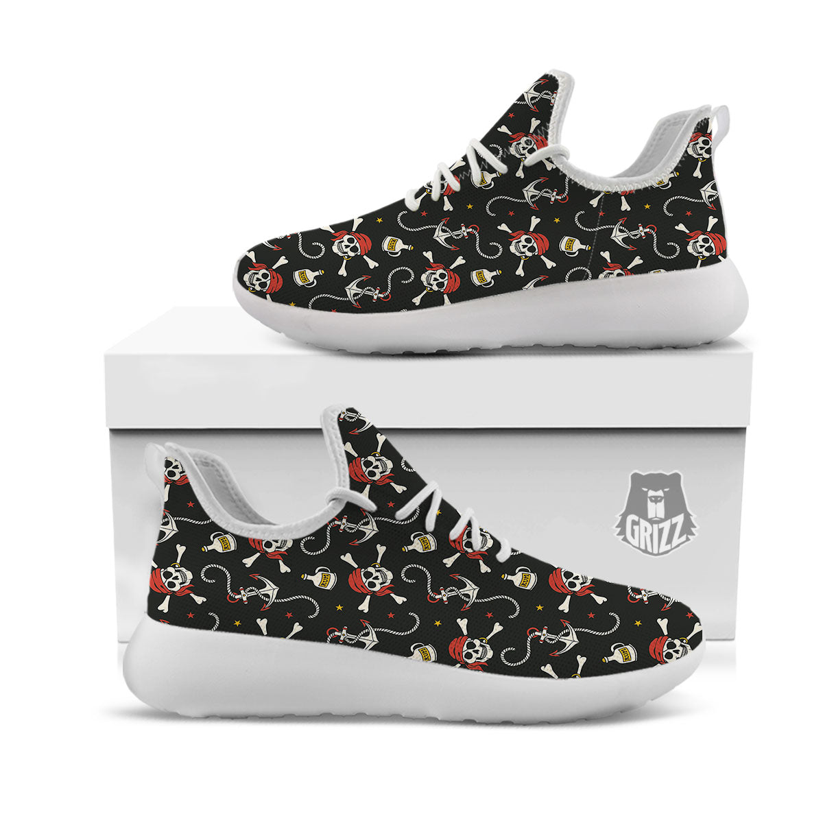 Crossbones Pirate Skull Print Pattern White Athletic Shoes-grizzshop