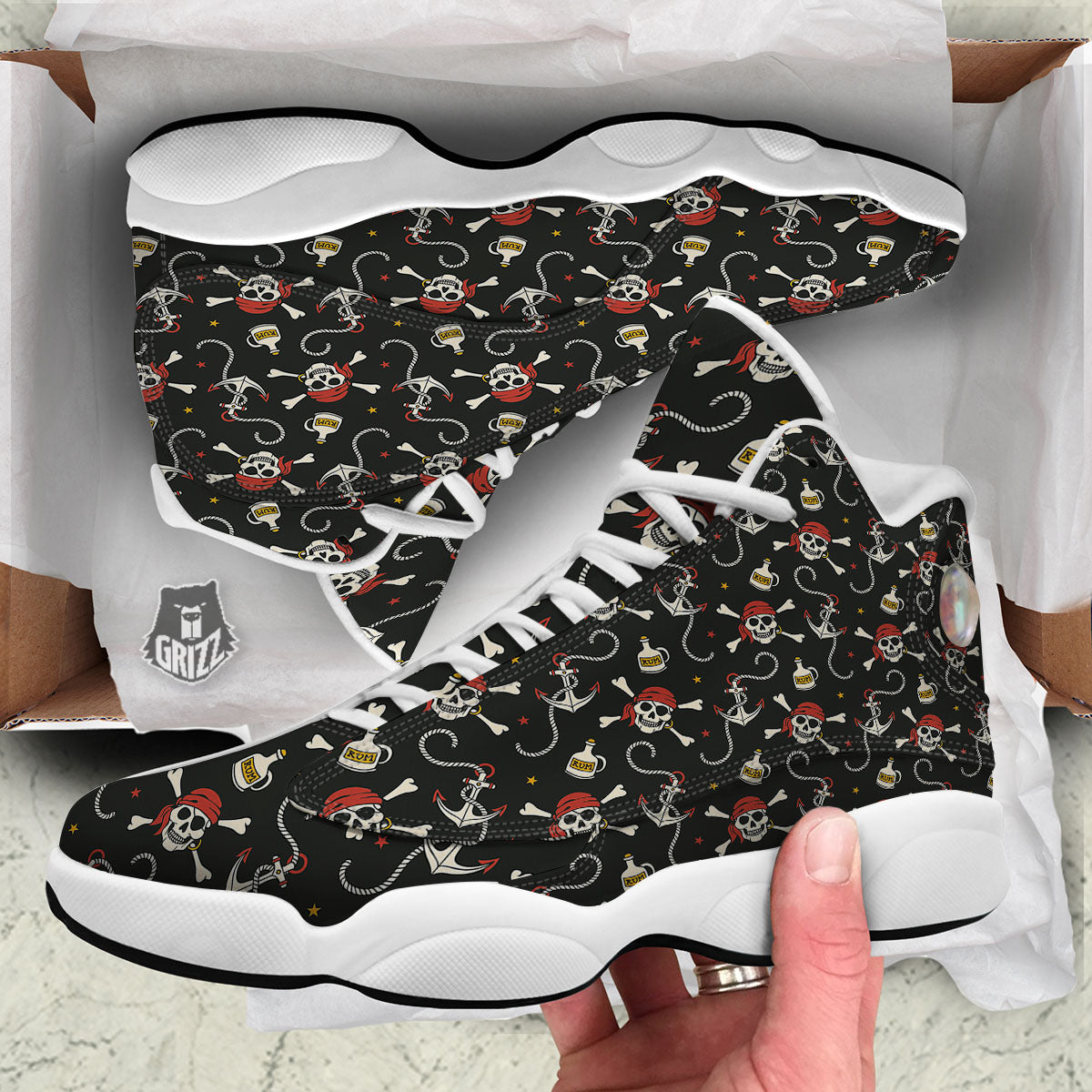 Crossbones Pirate Skull Print Pattern White Basketball Shoes-grizzshop