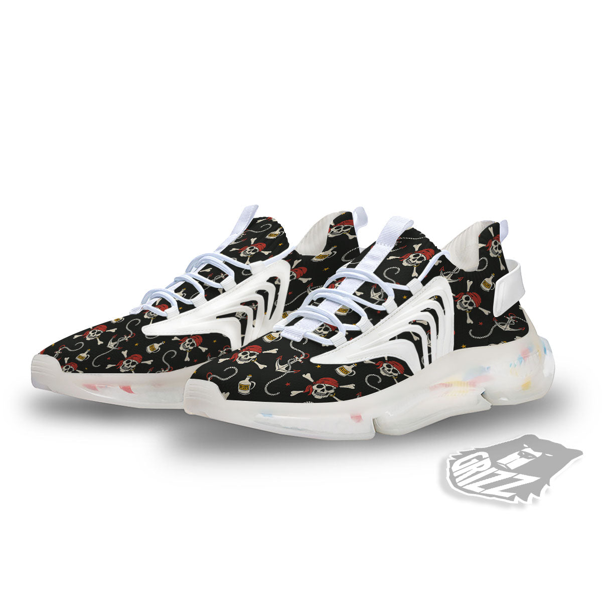 Crossbones Pirate Skull Print Pattern White Gym Shoes-grizzshop