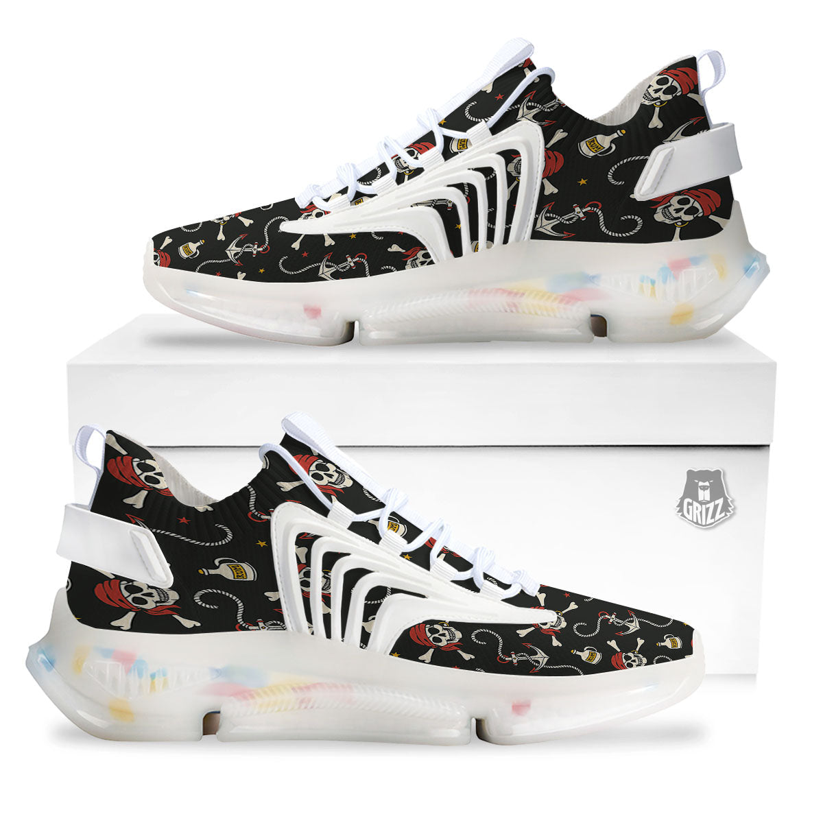 Crossbones Pirate Skull Print Pattern White Gym Shoes-grizzshop