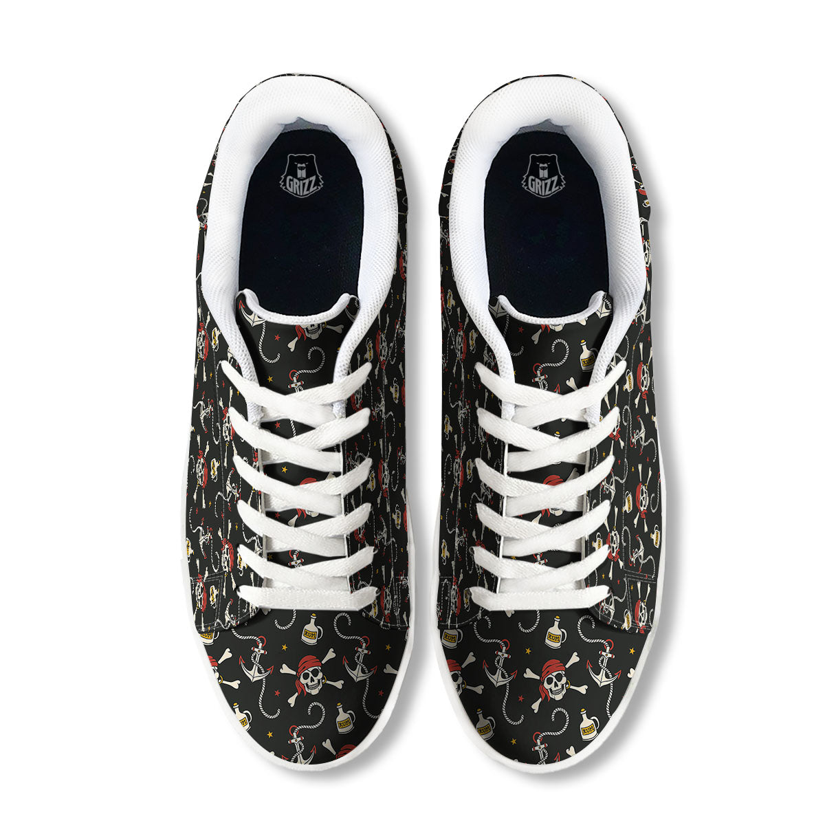 Crossbones Pirate Skull Print Pattern White Low Top Sneakers-grizzshop