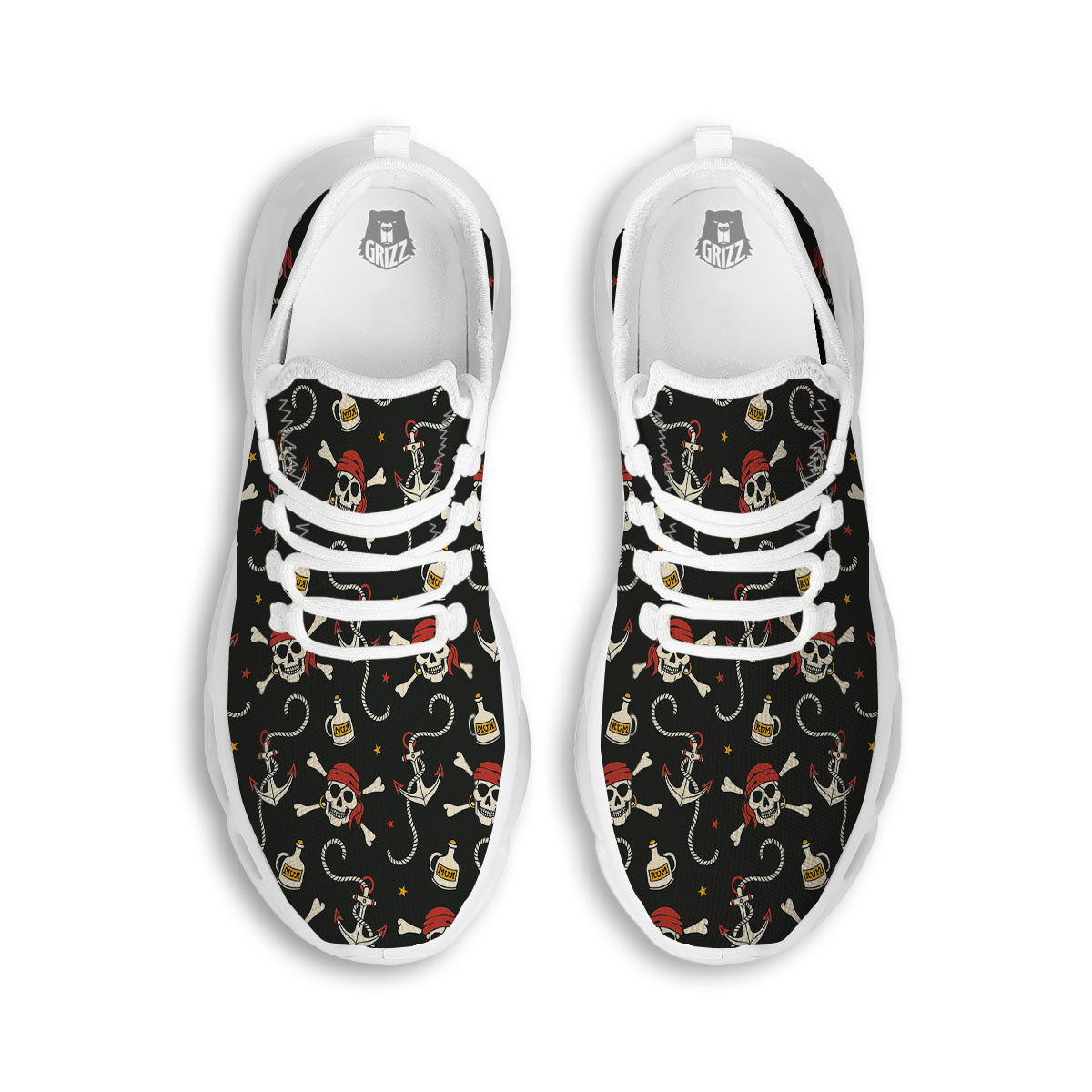 Crossbones Pirate Skull Print Pattern White Running Shoes-grizzshop