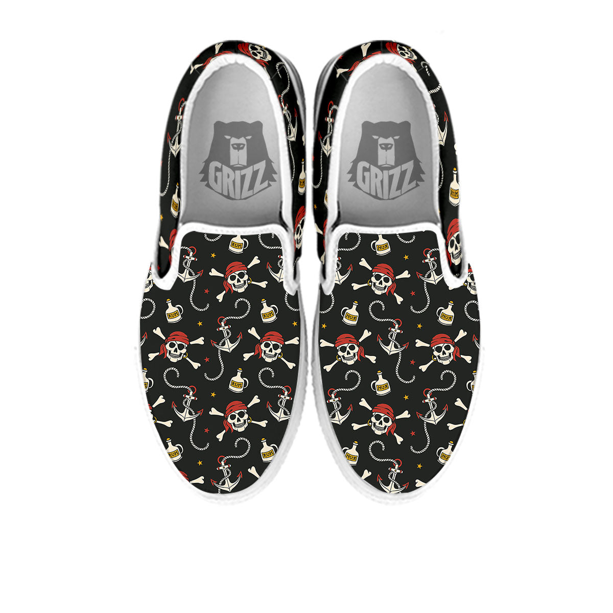 Crossbones Pirate Skull Print Pattern White Slip On Shoes-grizzshop