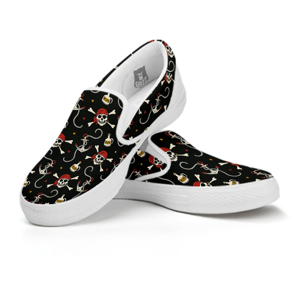 Crossbones Pirate Skull Print Pattern White Slip On Shoes-grizzshop