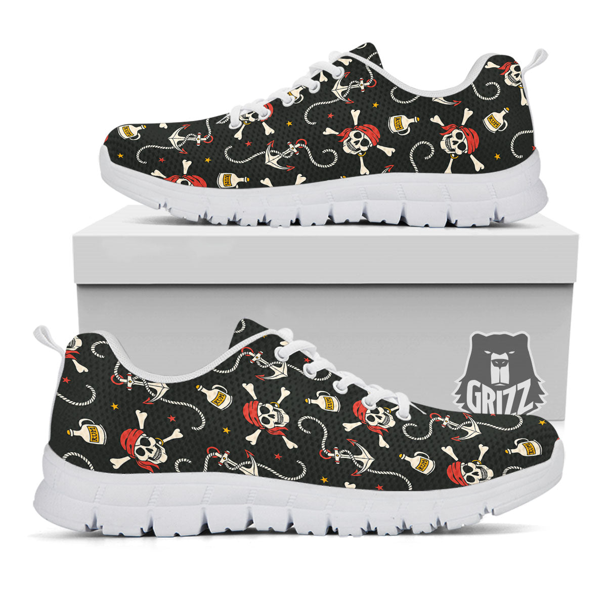 Crossbones Pirate Skull Print Pattern White Sneaker-grizzshop