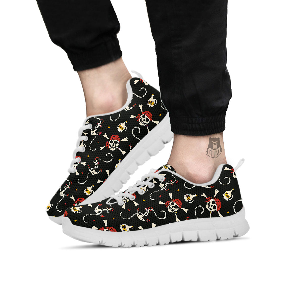 Crossbones Pirate Skull Print Pattern White Sneaker-grizzshop