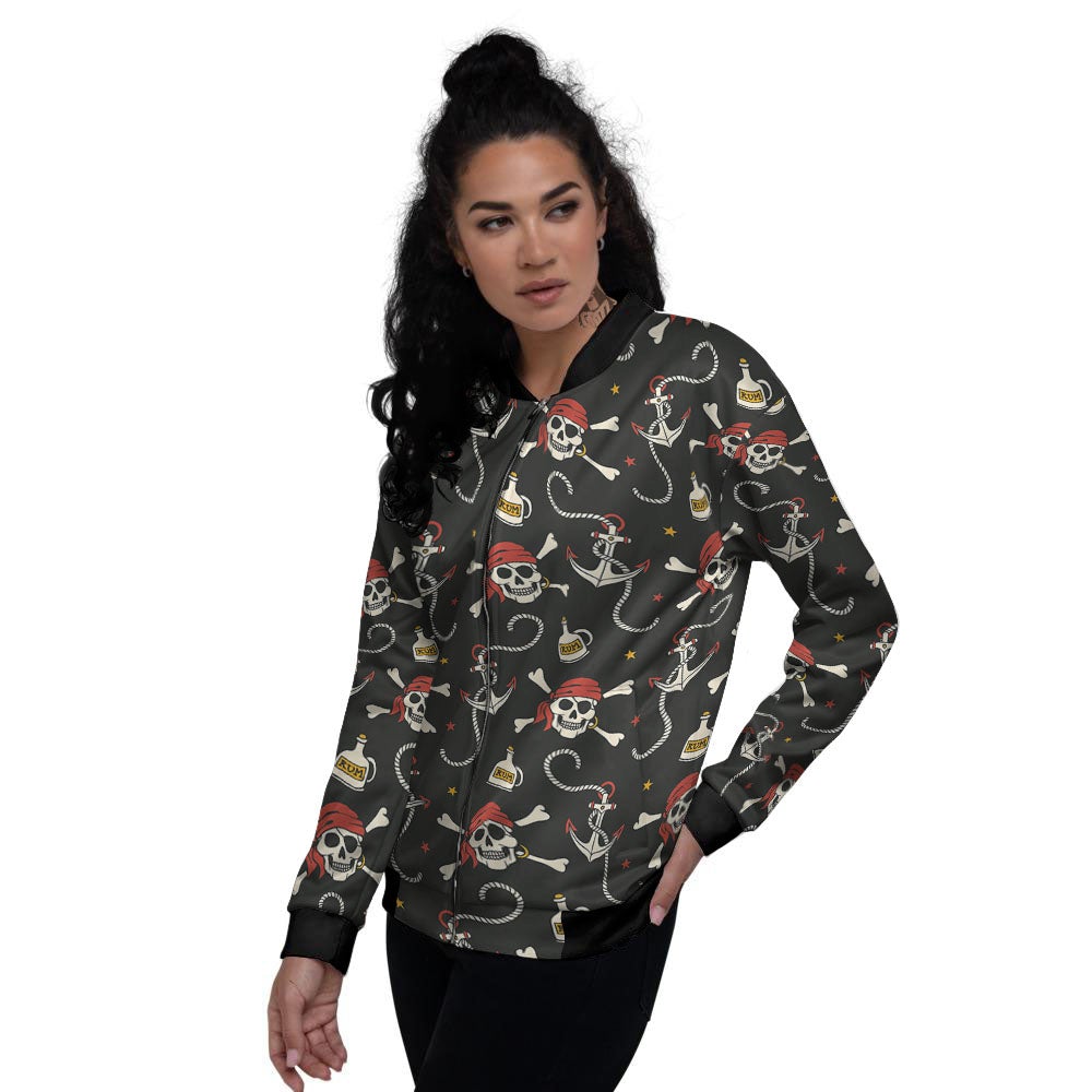 Crossbones Pirate Skull Print Pattern Women's Bomber Jacket-grizzshop