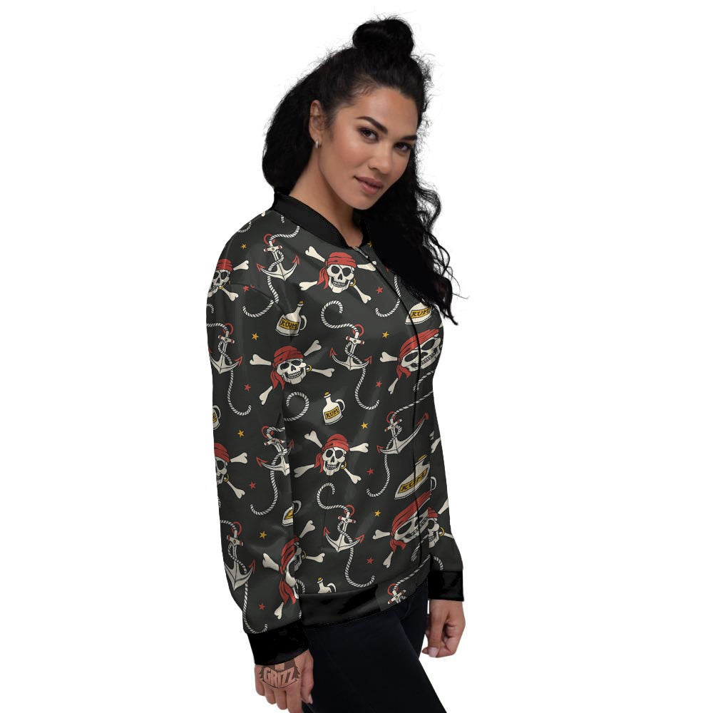 Crossbones Pirate Skull Print Pattern Women's Bomber Jacket-grizzshop