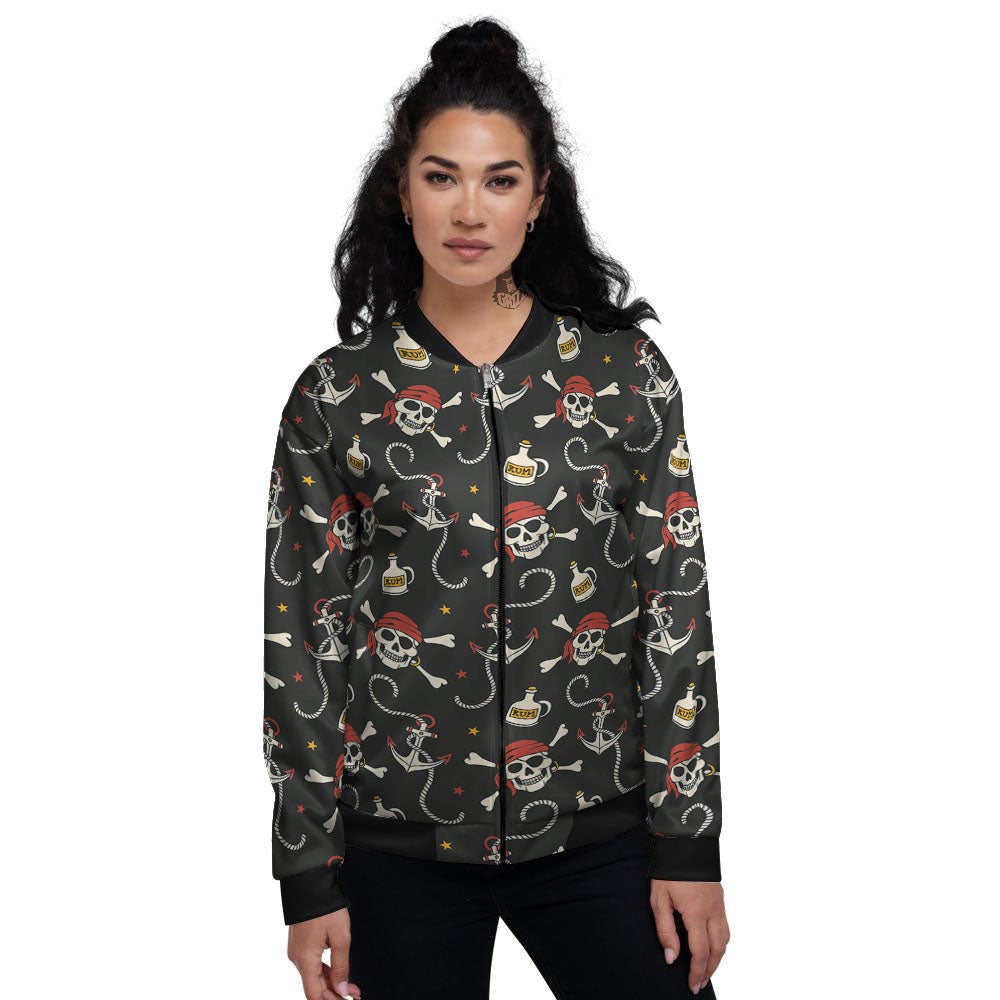 Crossbones Pirate Skull Print Pattern Women's Bomber Jacket-grizzshop