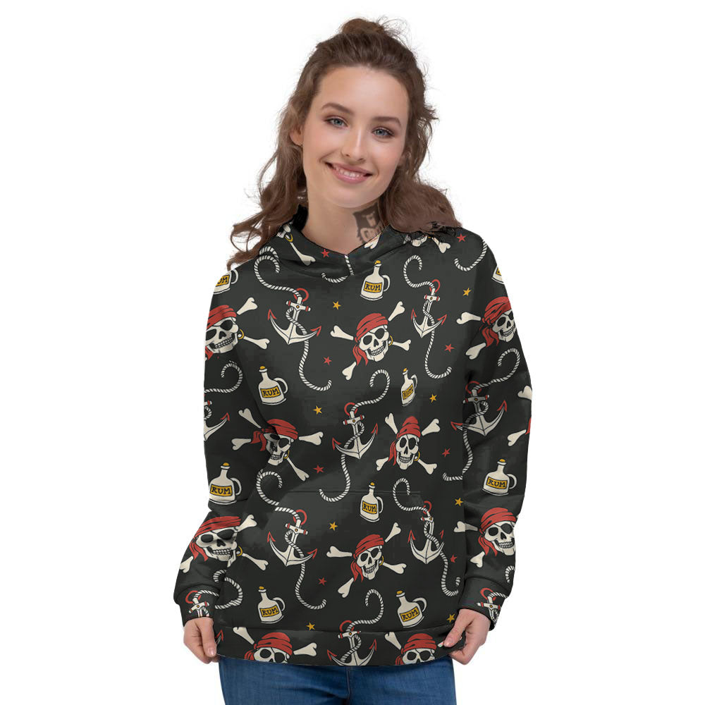 Crossbones Pirate Skull Print Pattern Women's Hoodie-grizzshop
