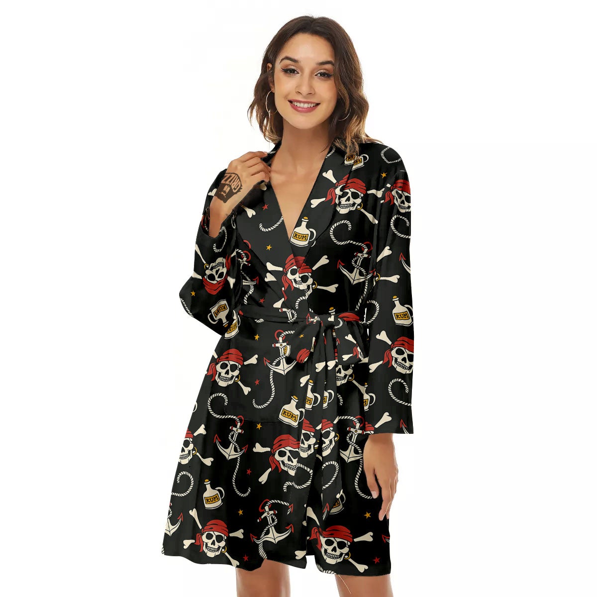 Crossbones Pirate Skull Print Pattern Women's Robe-grizzshop