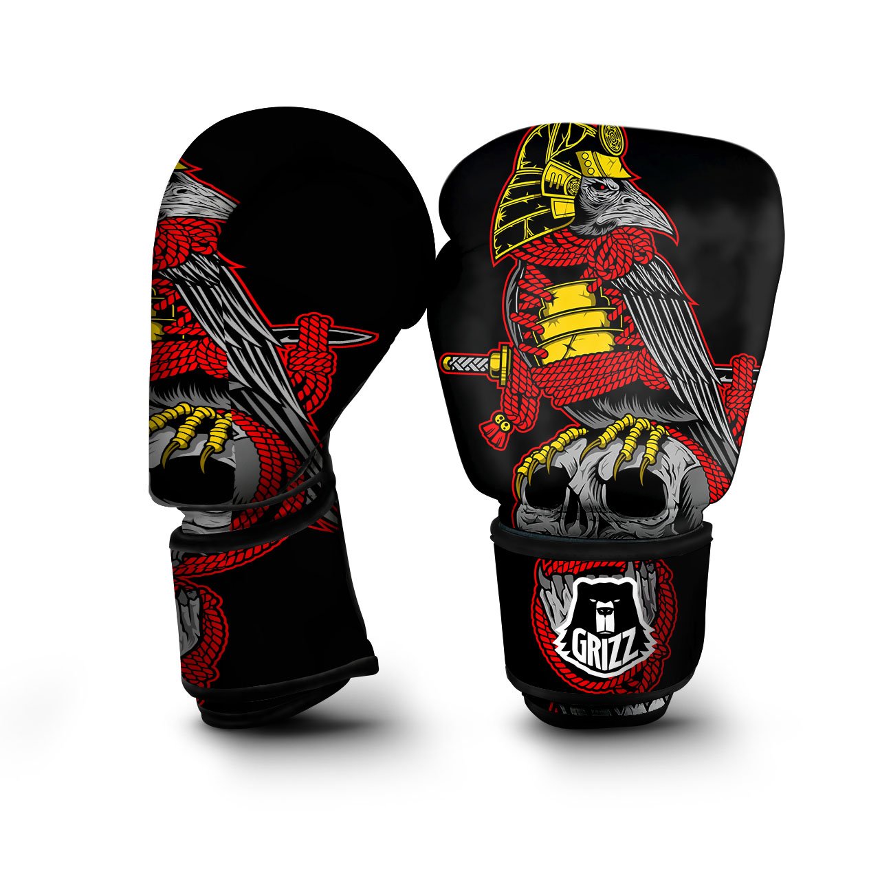 Crow And Samurai Print Boxing Gloves-grizzshop
