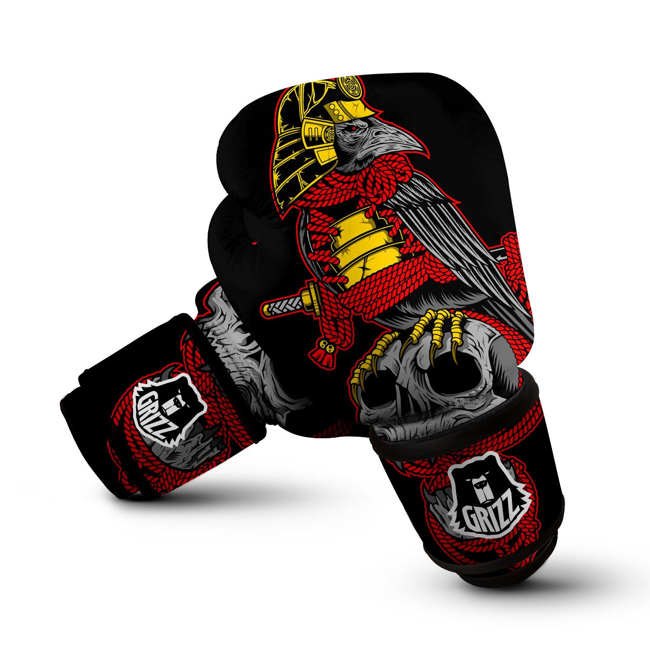Crow And Samurai Print Boxing Gloves-grizzshop