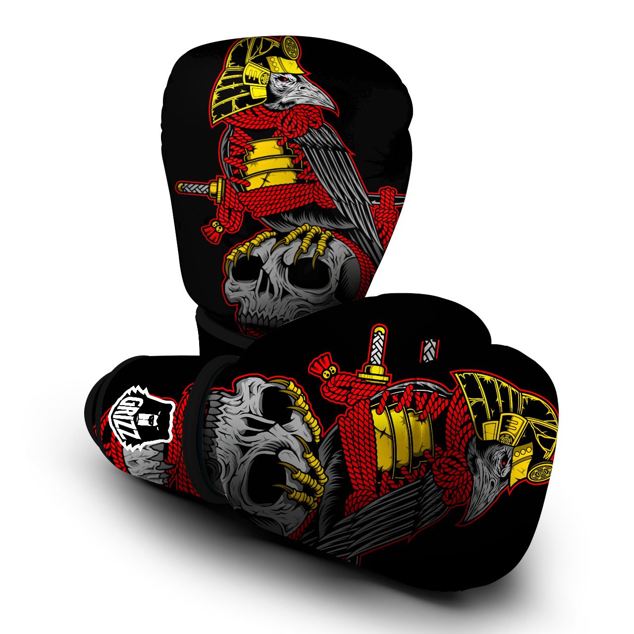 Crow And Samurai Print Boxing Gloves-grizzshop