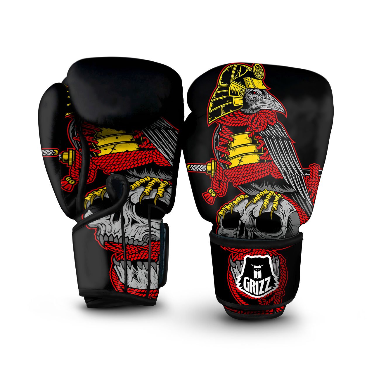 Crow And Samurai Print Boxing Gloves-grizzshop
