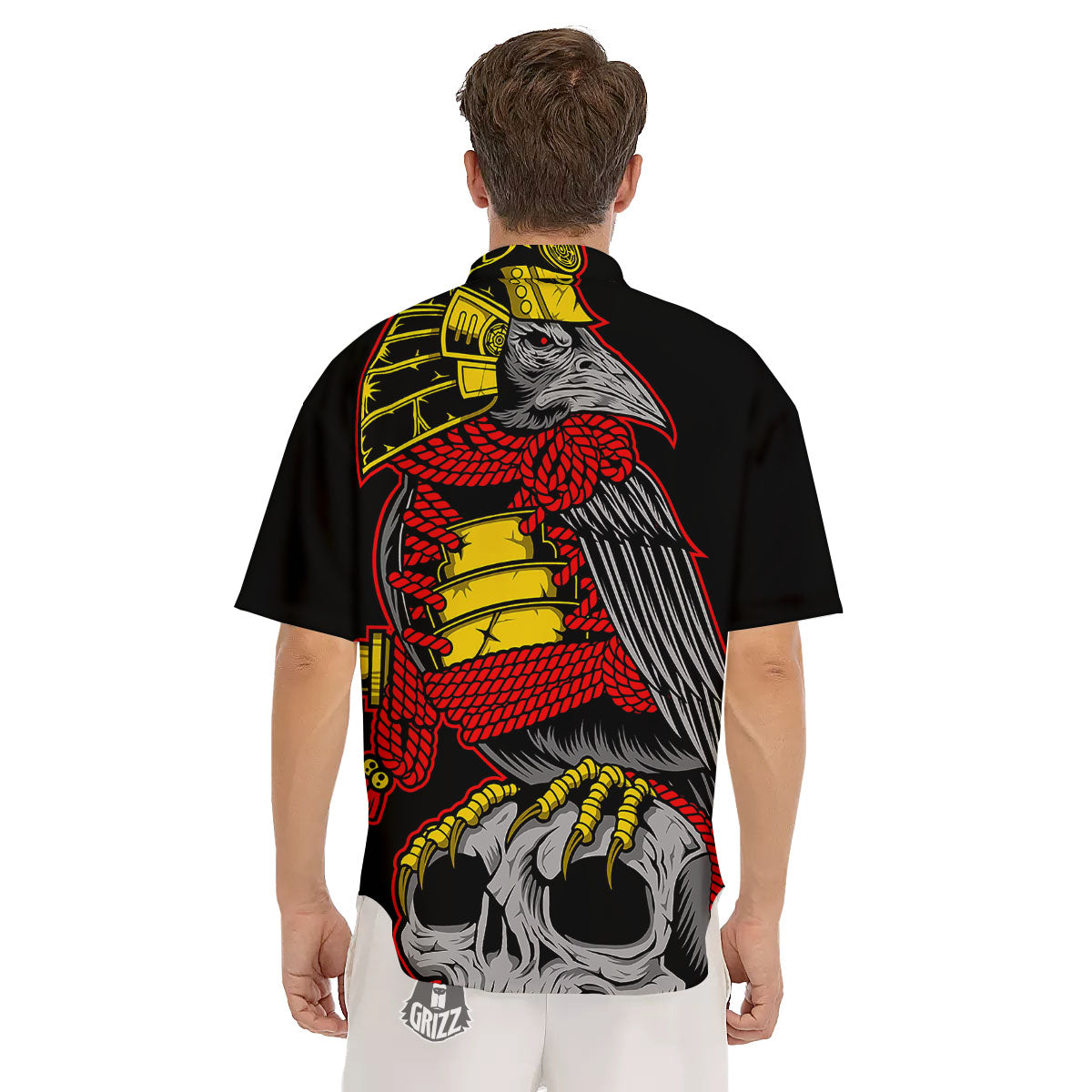 Crow And Samurai Print Men's Short Sleeve Shirts-grizzshop