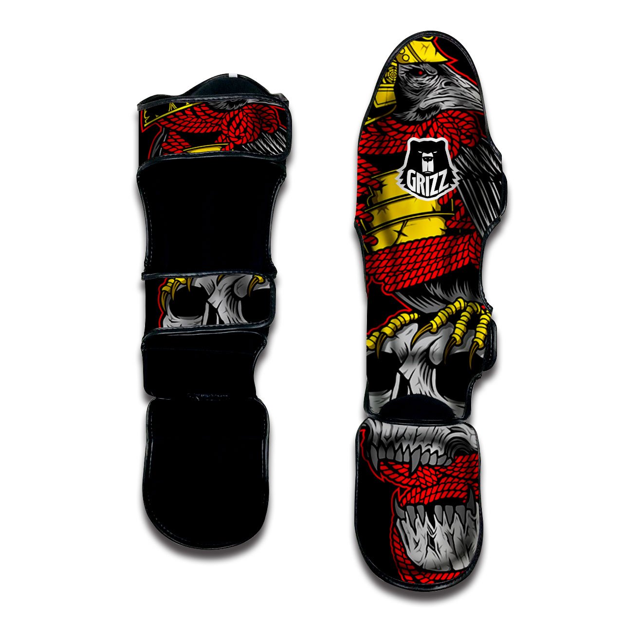 Crow And Samurai Print Muay Thai Shin Guards-grizzshop