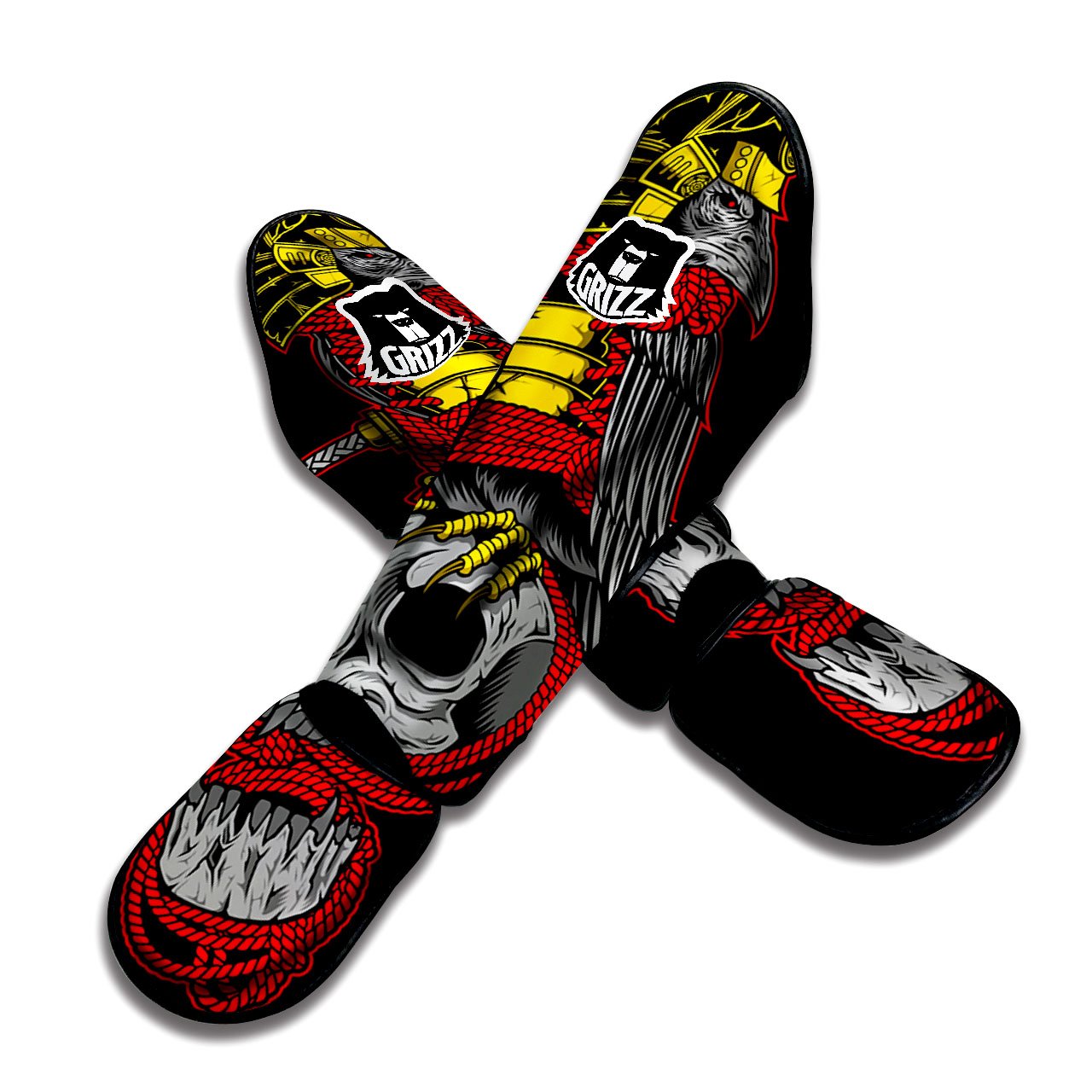 Crow And Samurai Print Muay Thai Shin Guards-grizzshop