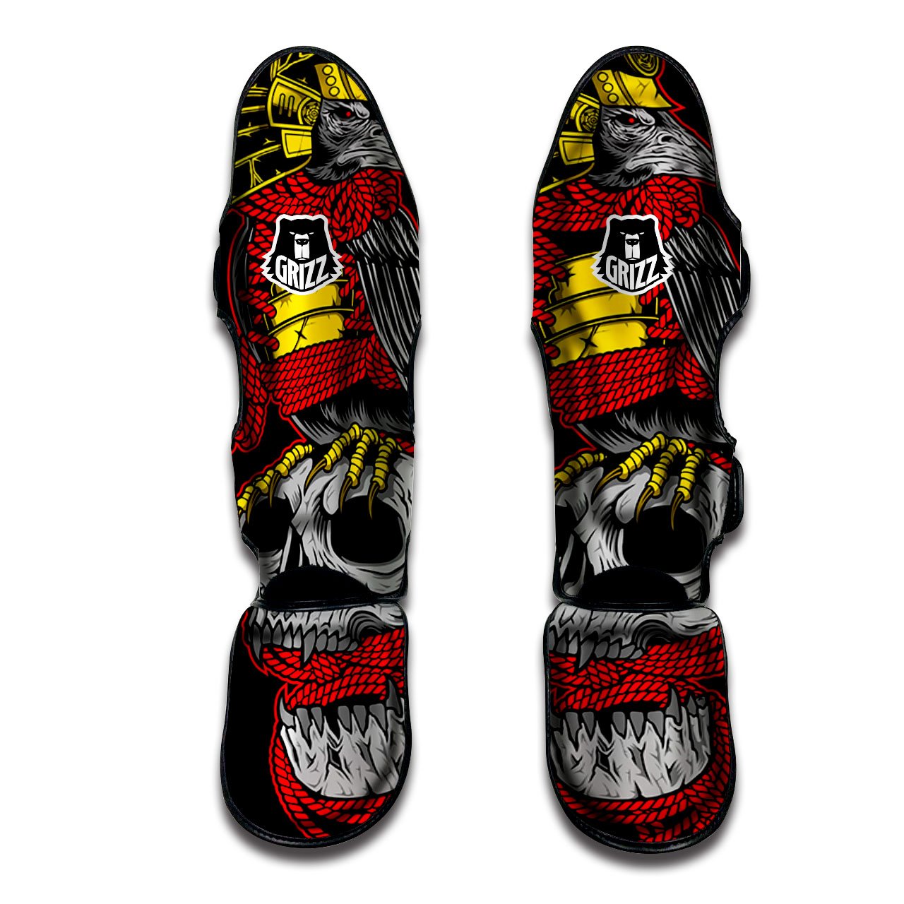 Crow And Samurai Print Muay Thai Shin Guards-grizzshop