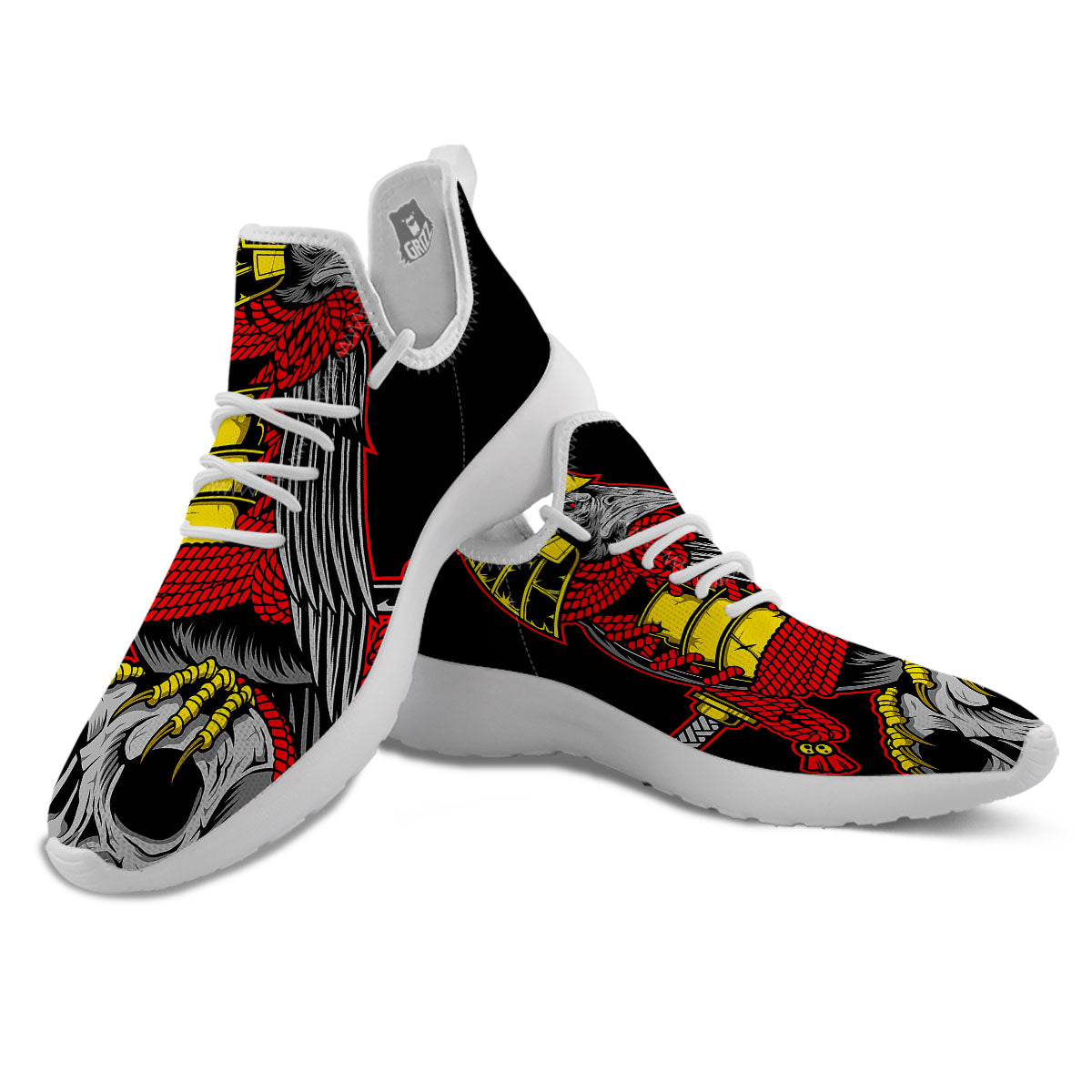 Crow And Samurai Print White Athletic Shoes-grizzshop