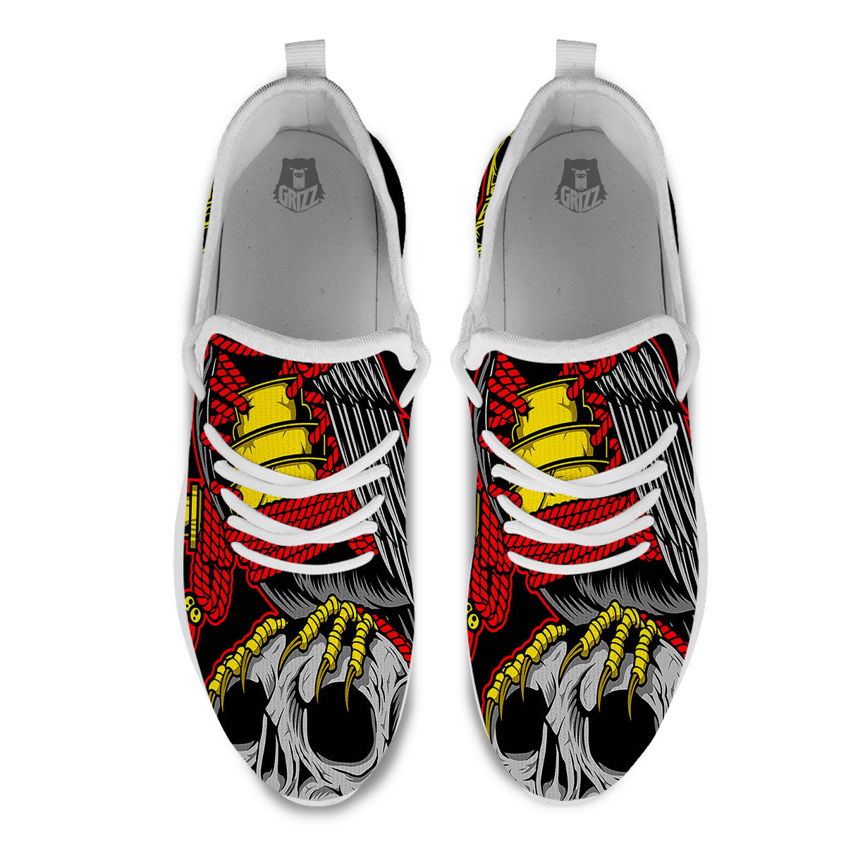 Crow And Samurai Print White Athletic Shoes-grizzshop