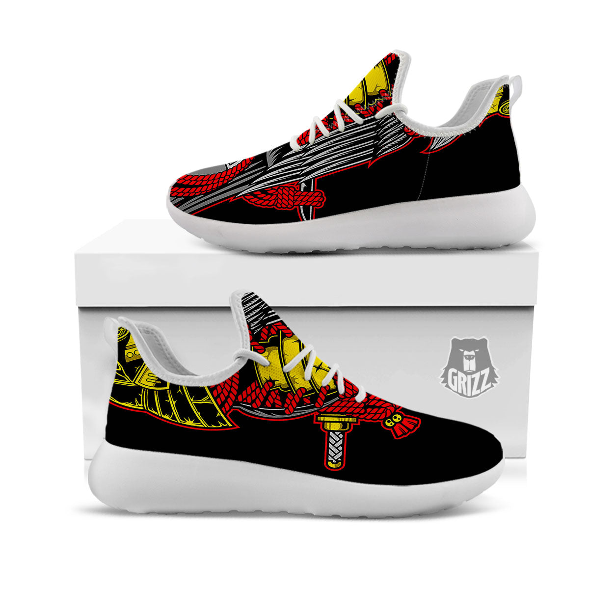 Crow And Samurai Print White Athletic Shoes-grizzshop