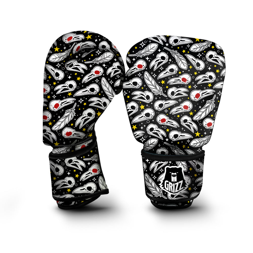 Crow Skull And Feathers Print Pattern Boxing Gloves-grizzshop