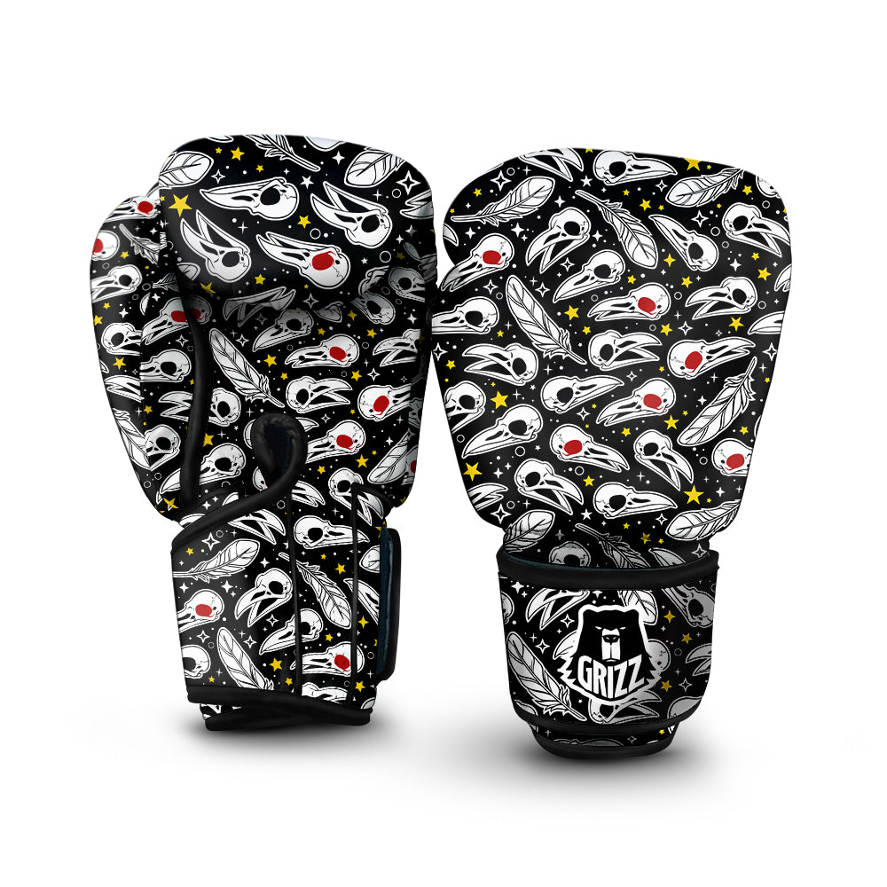 Crow Skull And Feathers Print Pattern Boxing Gloves-grizzshop