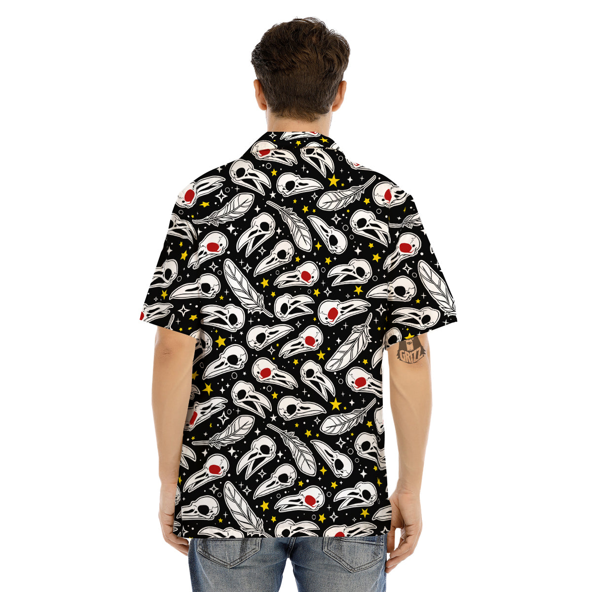 Crow Skull And Feathers Print Pattern Men's Hawaiian Shirt-grizzshop