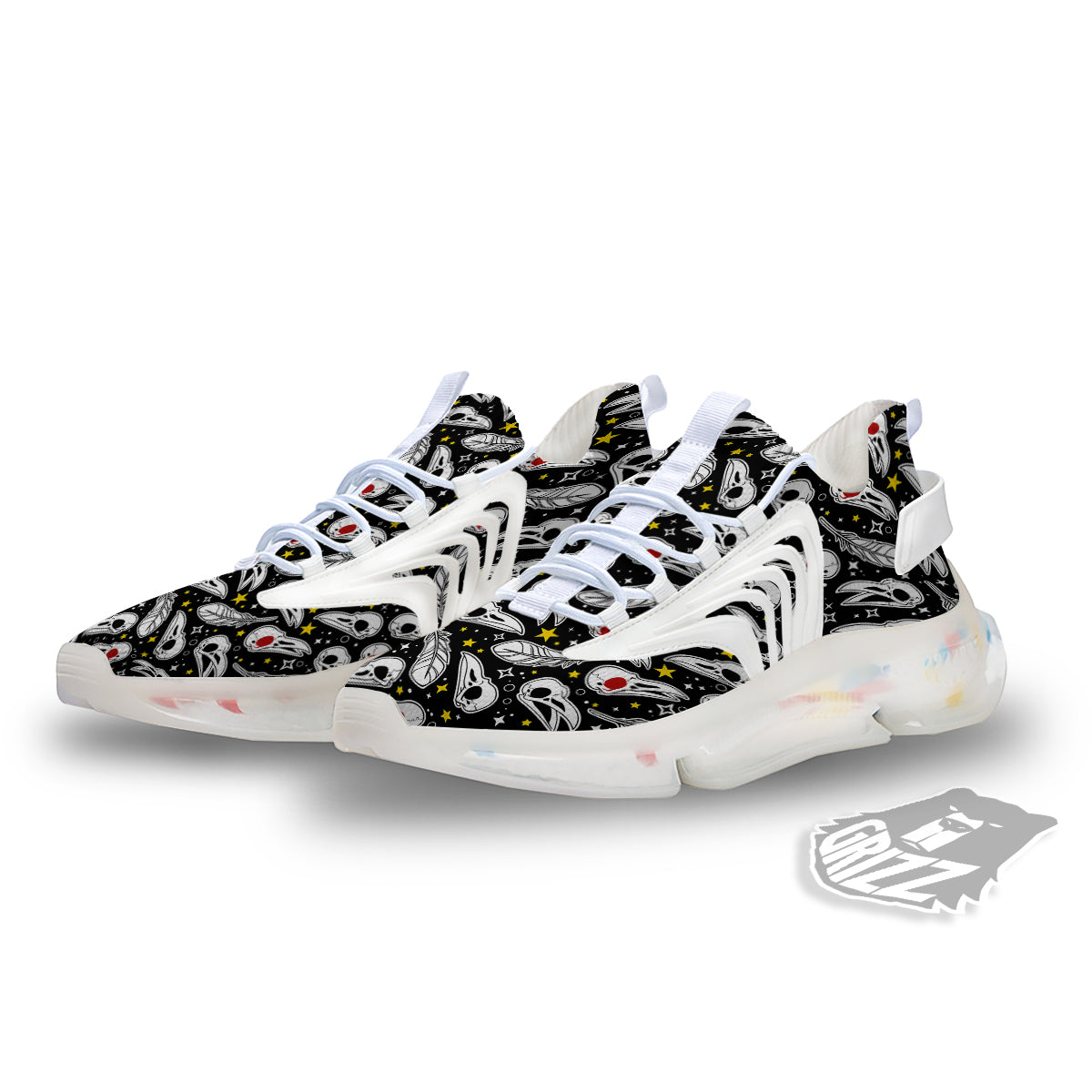Crow Skull And Feathers Print Pattern White Gym Shoes-grizzshop
