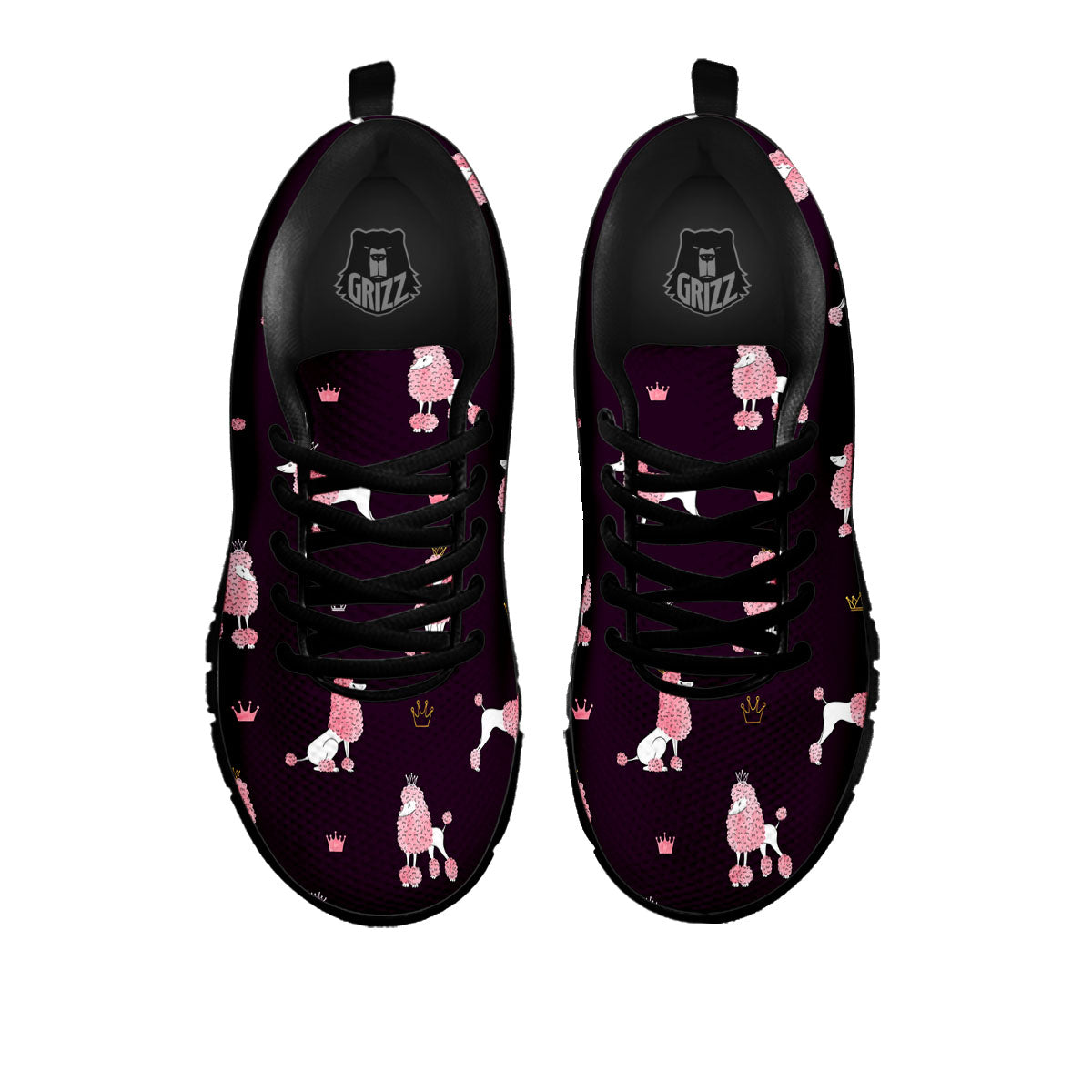 Crown And Poodle Print Pattern Black Sneaker-grizzshop