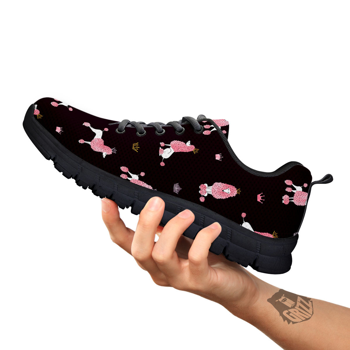 Crown And Poodle Print Pattern Black Sneaker-grizzshop