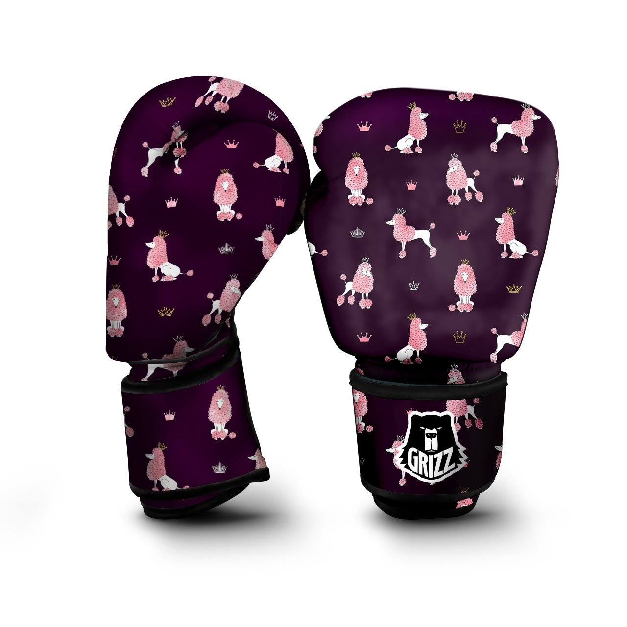 Crown And Poodle Print Pattern Boxing Gloves-grizzshop