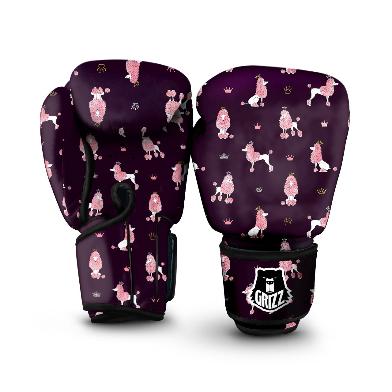 Crown And Poodle Print Pattern Boxing Gloves-grizzshop