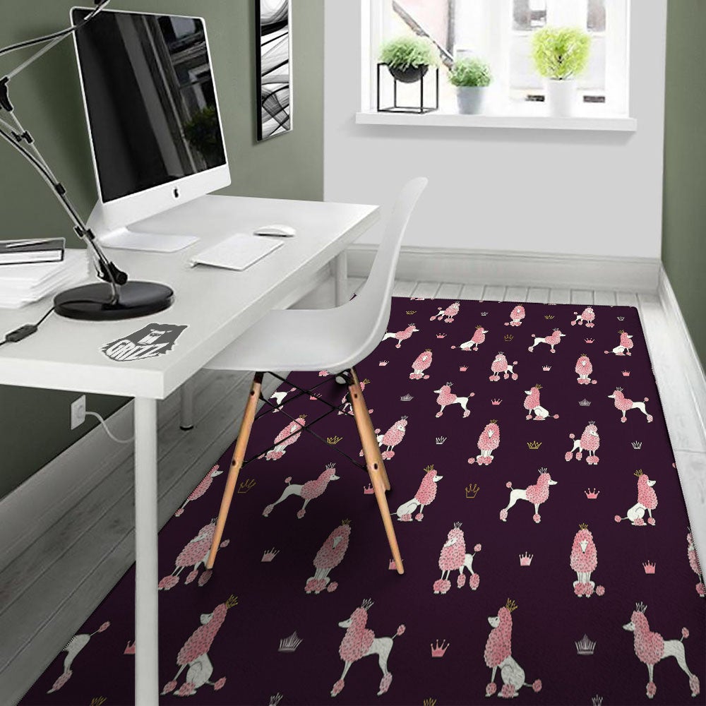Crown And Poodle Print Pattern Floor Mat-grizzshop