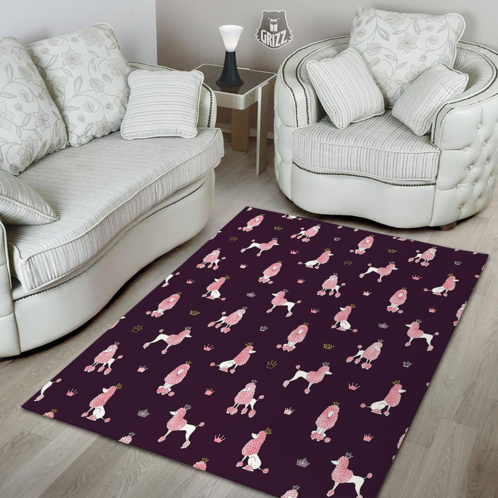 Crown And Poodle Print Pattern Floor Mat-grizzshop