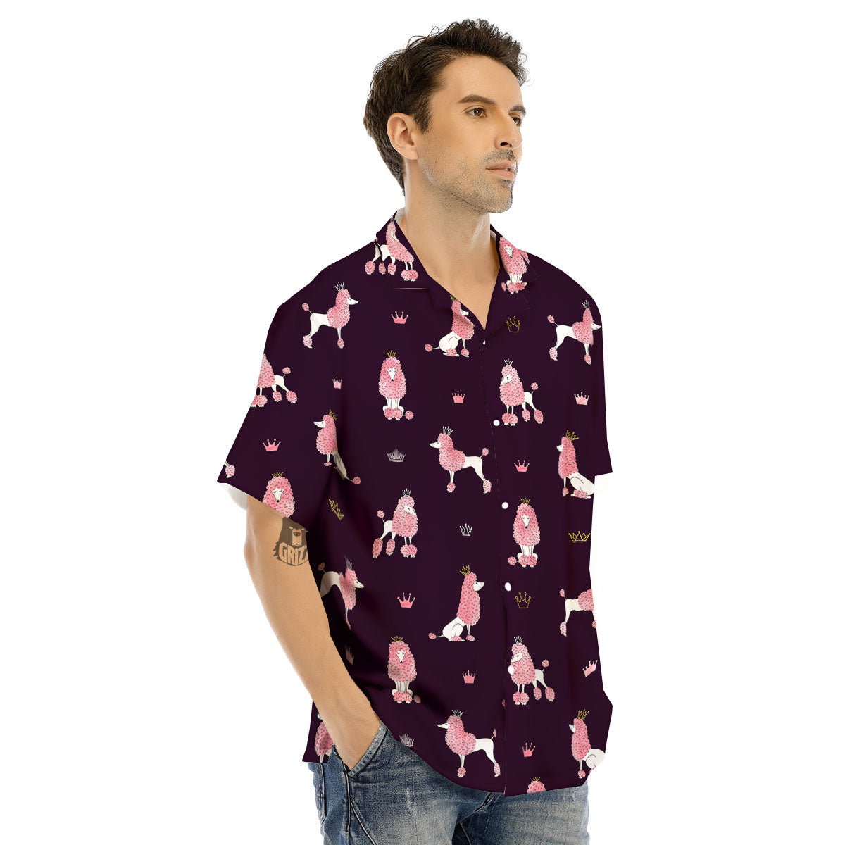 Crown And Poodle Print Pattern Men's Hawaiian Shirt-grizzshop