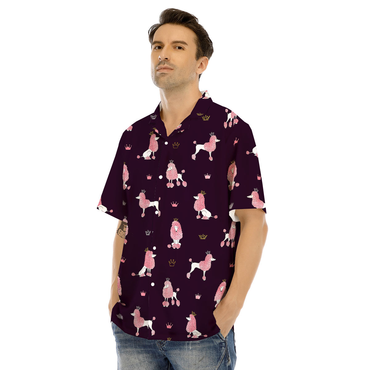 Crown And Poodle Print Pattern Men's Hawaiian Shirt-grizzshop