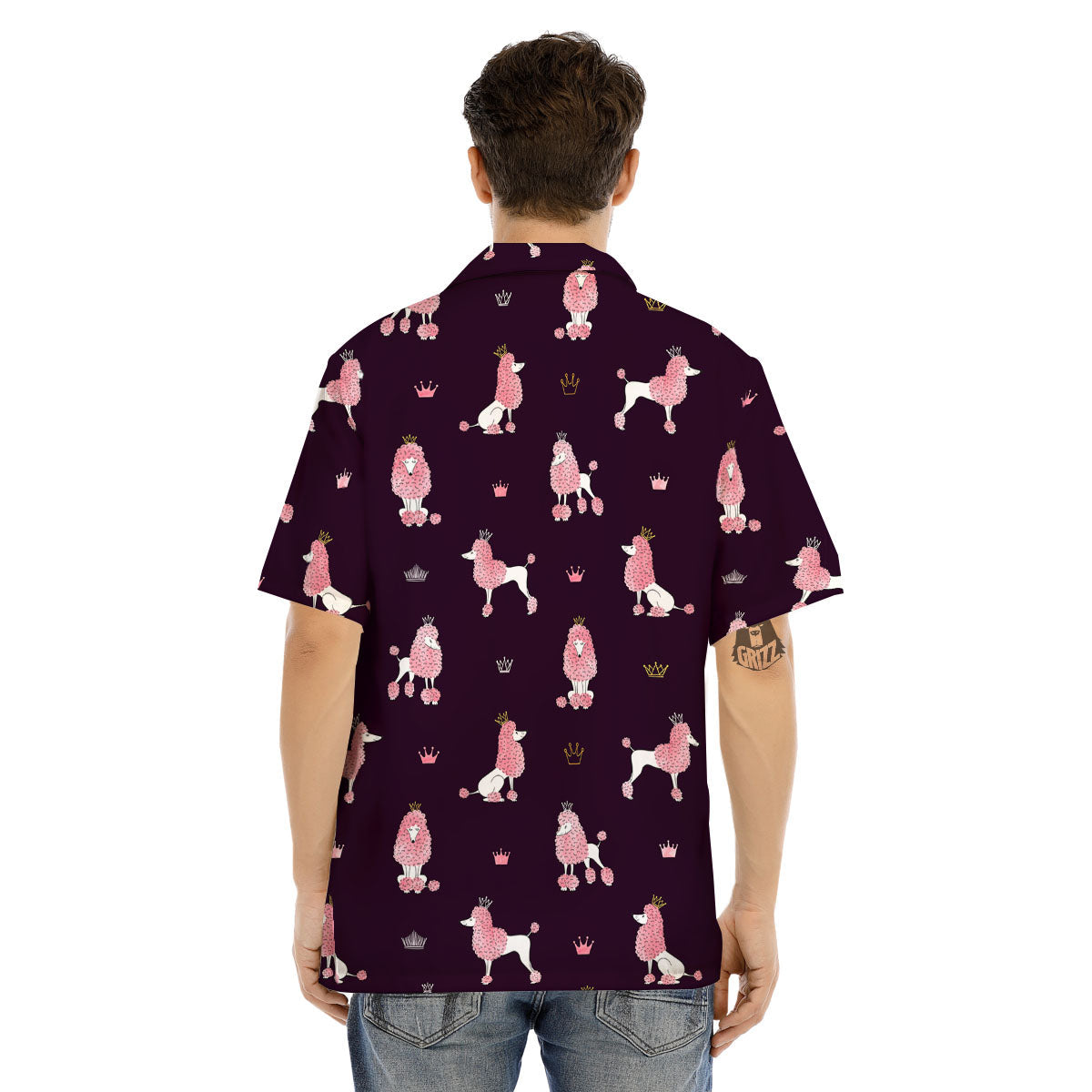 Crown And Poodle Print Pattern Men's Hawaiian Shirt-grizzshop