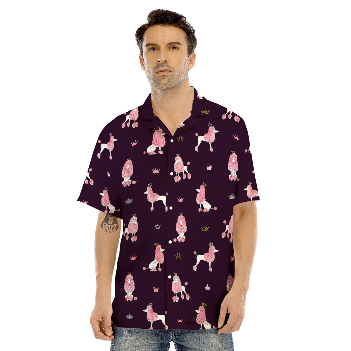 Crown And Poodle Print Pattern Men's Hawaiian Shirt-grizzshop