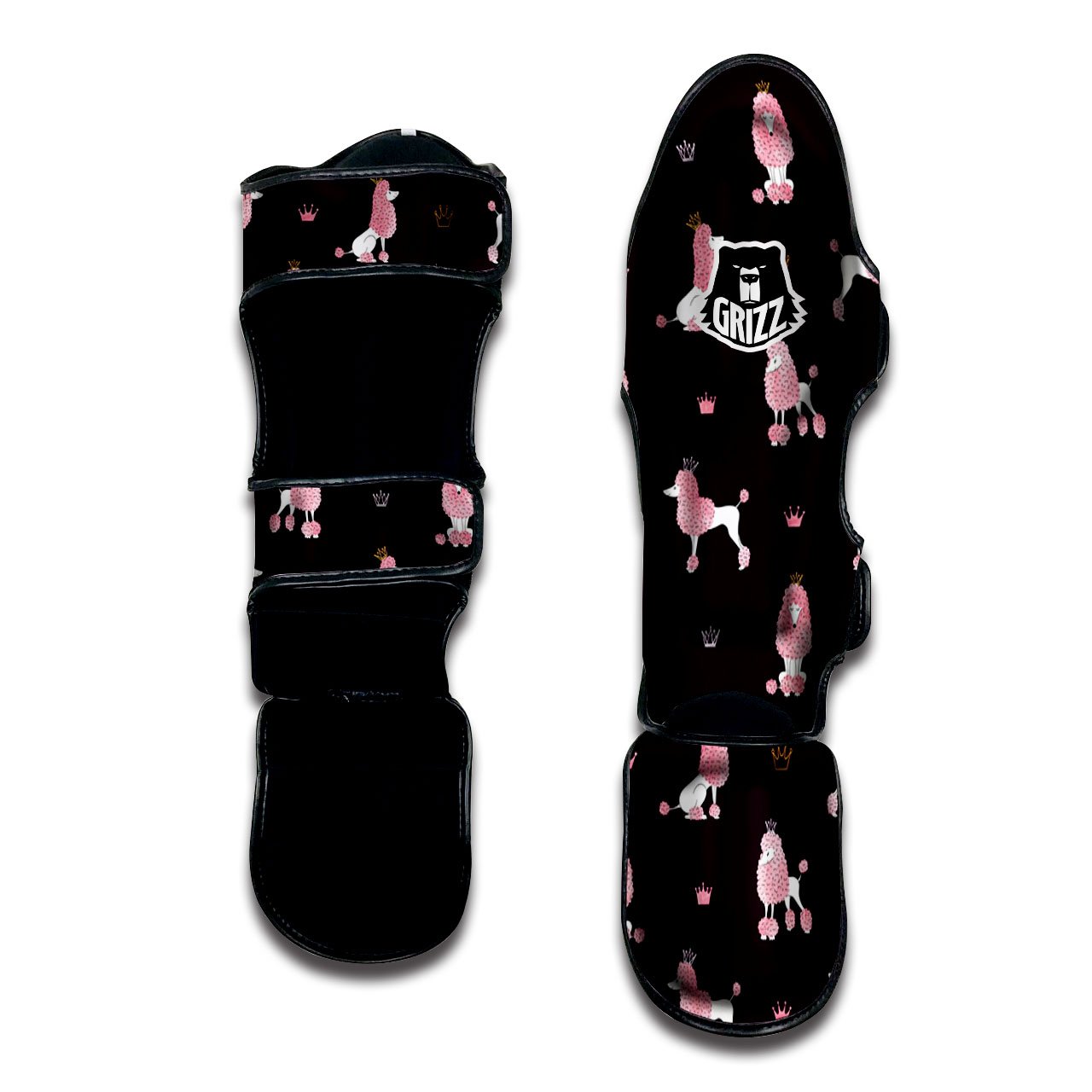 Crown And Poodle Print Pattern Muay Thai Shin Guards-grizzshop