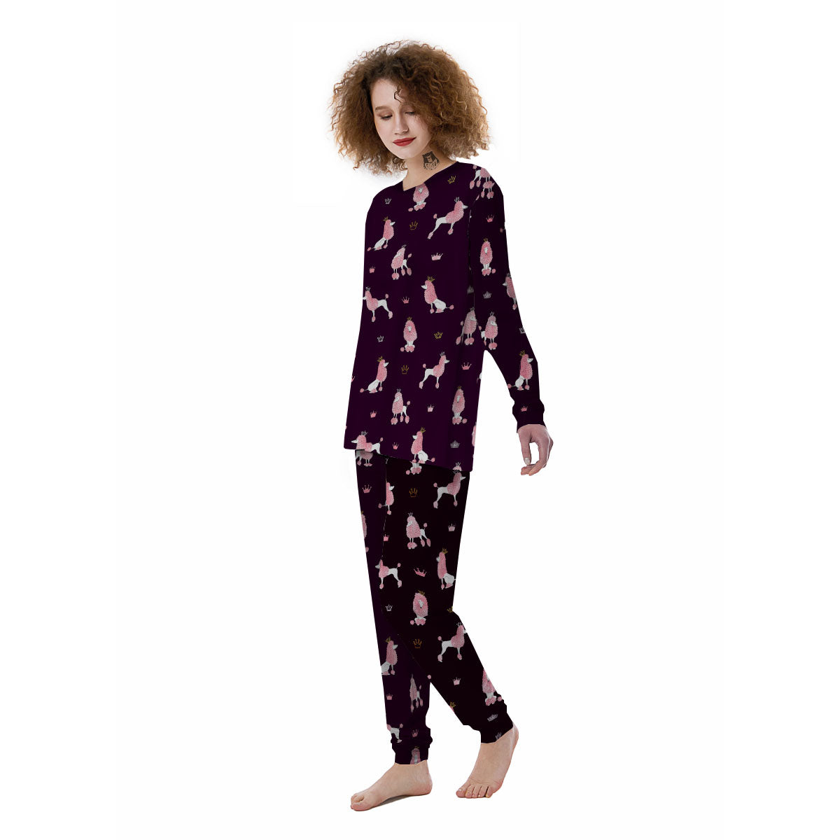 Crown And Poodle Print Pattern Women's Pajamas-grizzshop