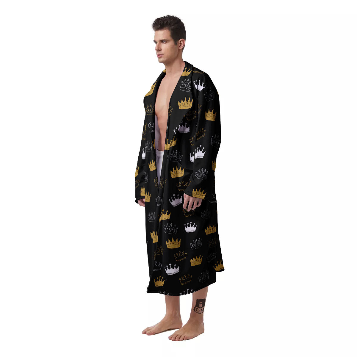Crown Doodle Print Pattern Men's Robe-grizzshop