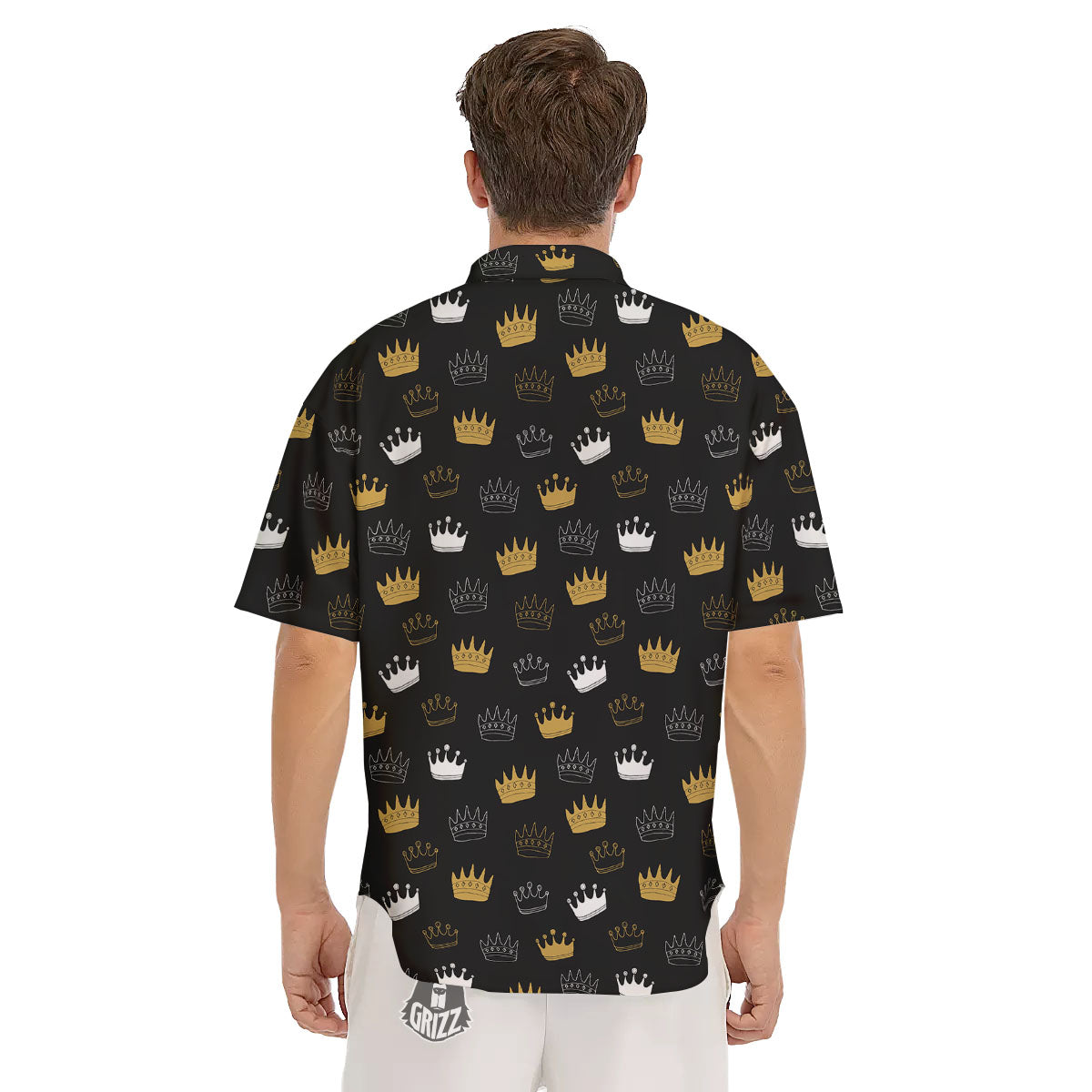 Crown Doodle Print Pattern Men's Short Sleeve Shirts-grizzshop