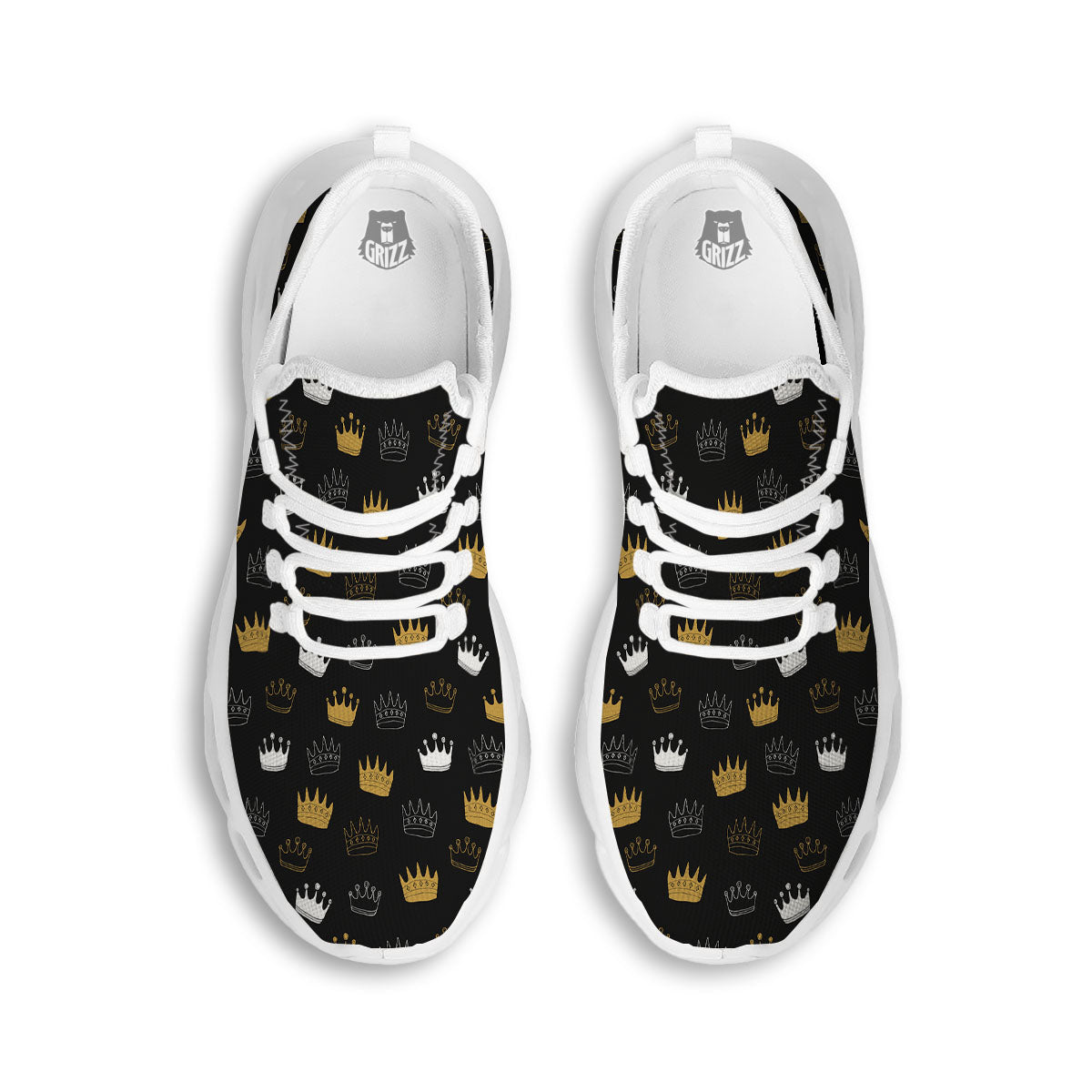 Crown Doodle Print Pattern White Running Shoes-grizzshop