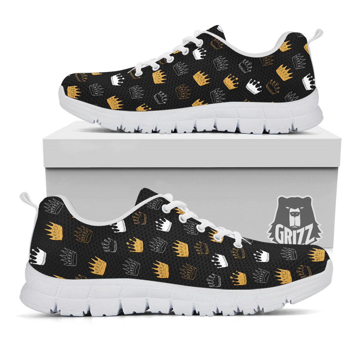 Crown Doodle Print Pattern White Sneaker-grizzshop