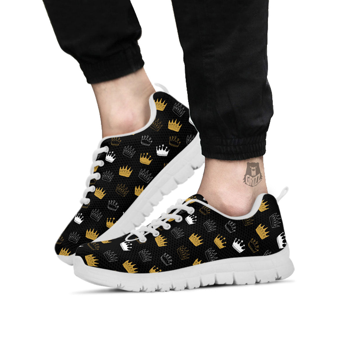 Crown Doodle Print Pattern White Sneaker-grizzshop
